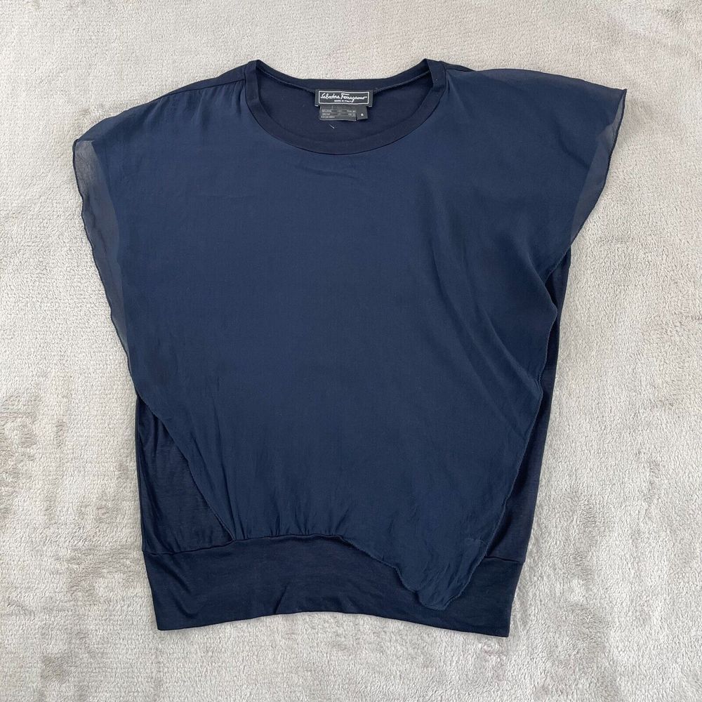 Salvatore Ferragamo Blouse Top Women Small Navy Blue Modal Silk Sleeveless Italy